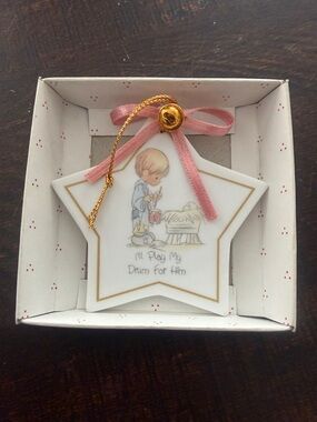 Precious Moments White Star-Shaped Christmas Ornament with Pink Ribbon